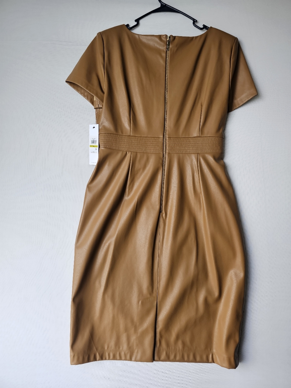 Calvin Klein Faux Leather Belted Sheath Dress NWT Luggage Brown - Picture 14 of 16